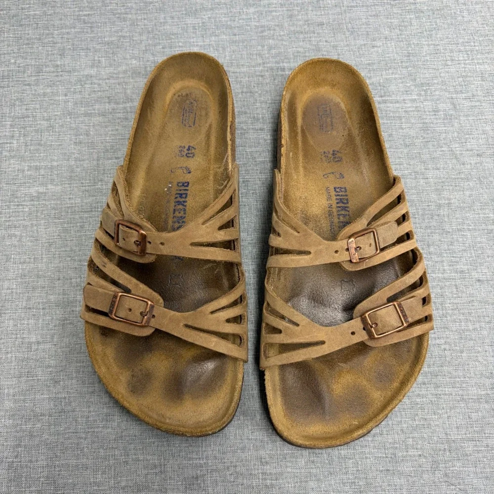 Birkenstock Granby Sandals Women Size 9 Brown Tobacco Nubuck Leather Multi-Strap